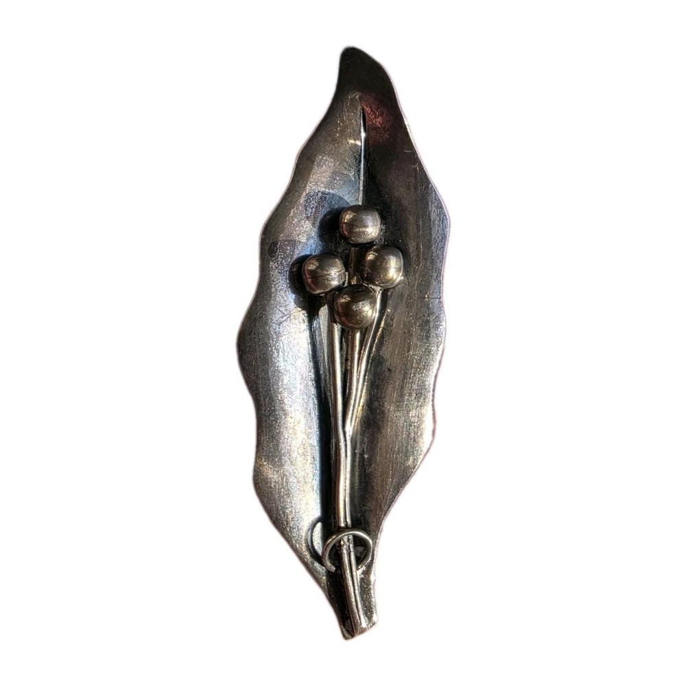 Vintage Mexican 925 Sterling Silver Lily of Valley Leaf Brooch Pin 9g TAXCO GB